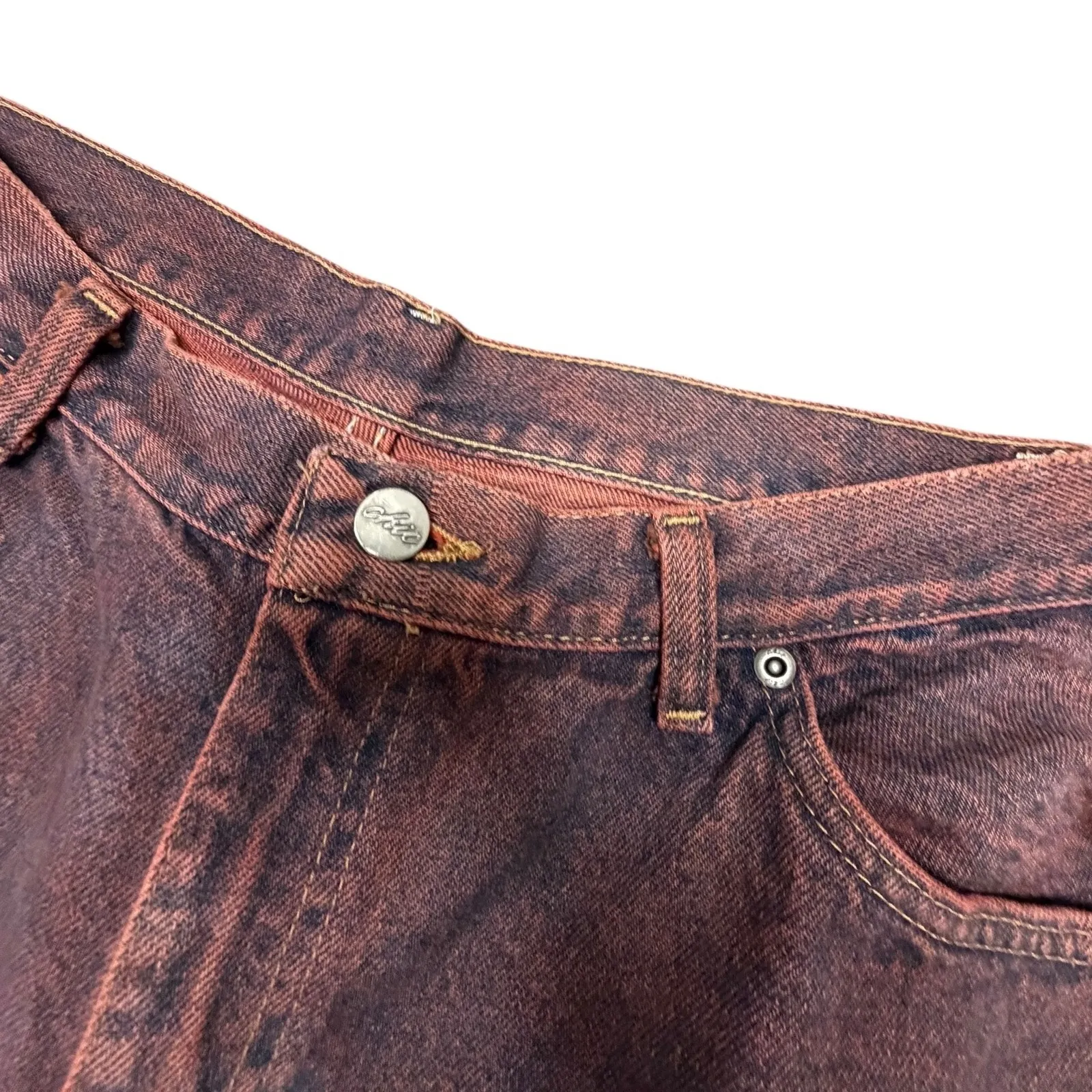 Funky Orange Wash Jeans Womens Size 30x30 Grunge Straight Leg Denim Red - Image 3