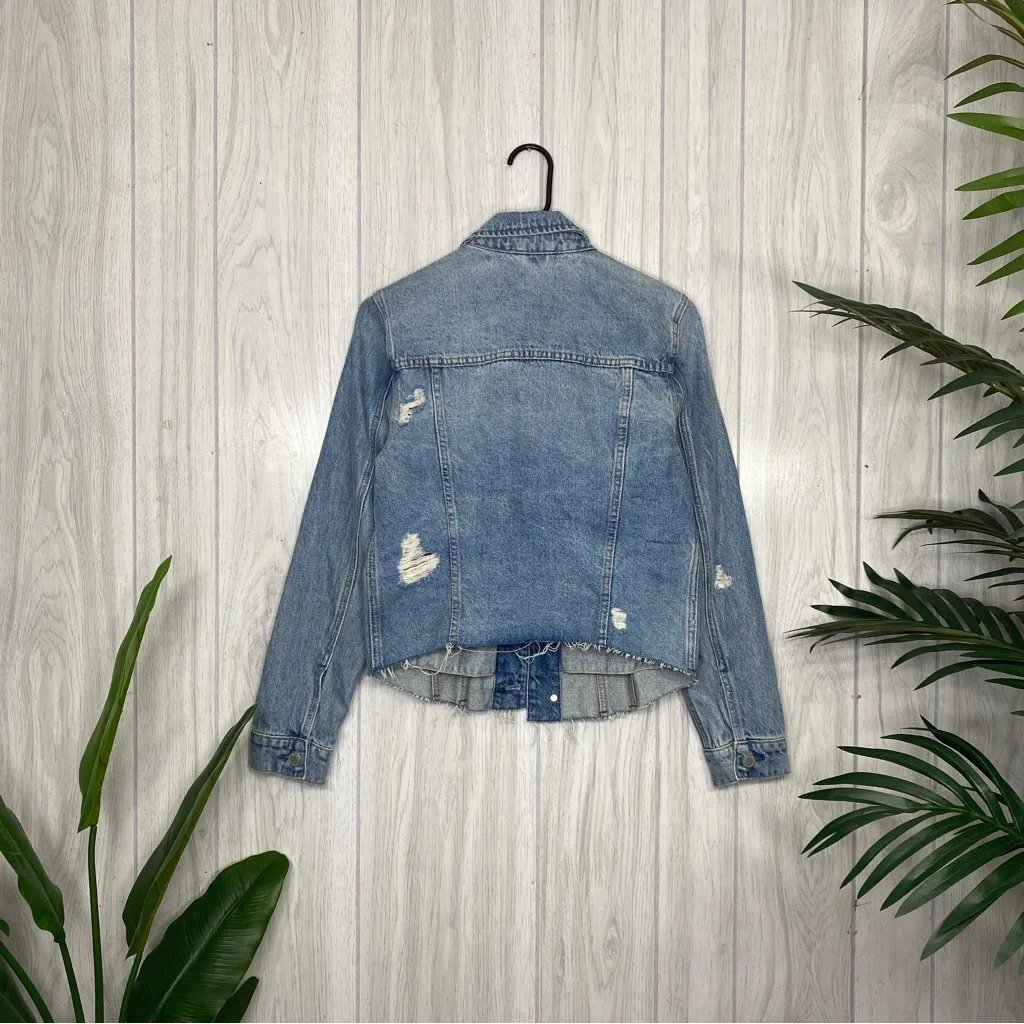 Blank NYC Distressed Raw Hem Denim Jean Jacket size S Small - Image 2