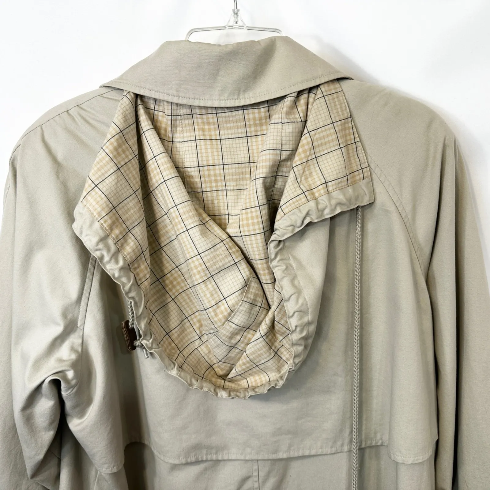 VTG Lauren Ralph Lauren Small Trench Coat Tan Classic Hooded 90s Button Womens C - Image 8