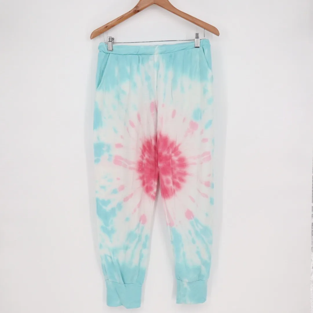 Party Tie Dye Sweatpants Joggers Lounge Pants Size M Pink Blue White Size M - Image 2
