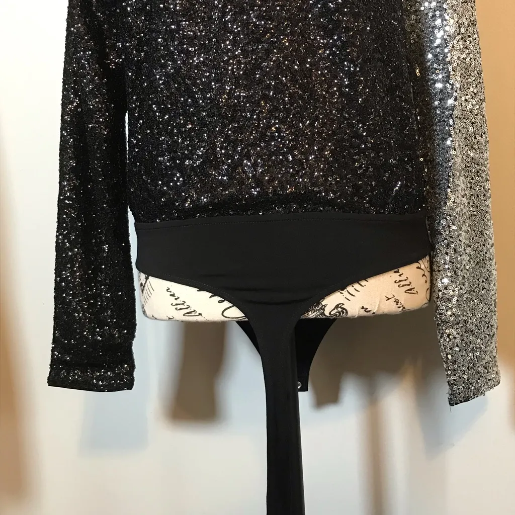 Express Women's Sequin Deep Thong Bodysuit Color Block Size Small -Original $148 - Image 6