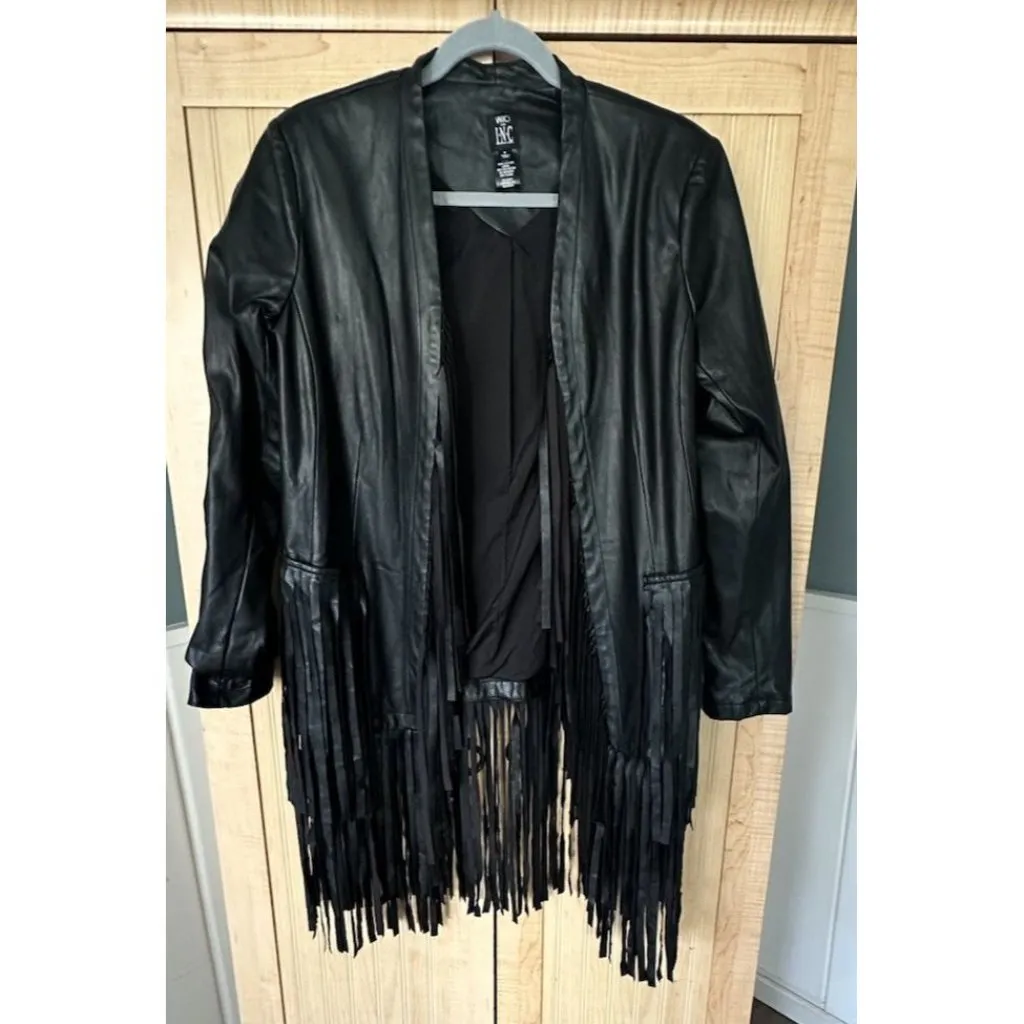Vakko INC Women Black Faux Leather Fringe Suede Boho Moto Jacket, Size Medium - Image 5