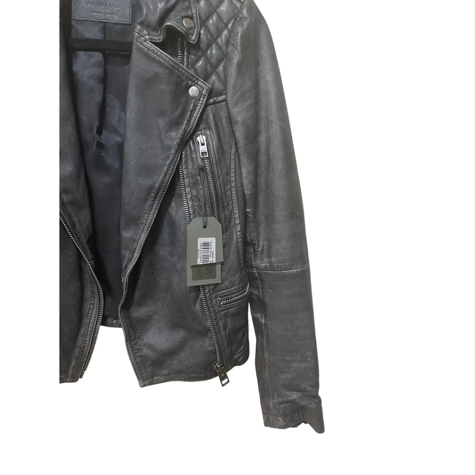 ALLSAINTS Vintage Cargo Leather Biker Jacket‎ Size 0 Gray - Image 10