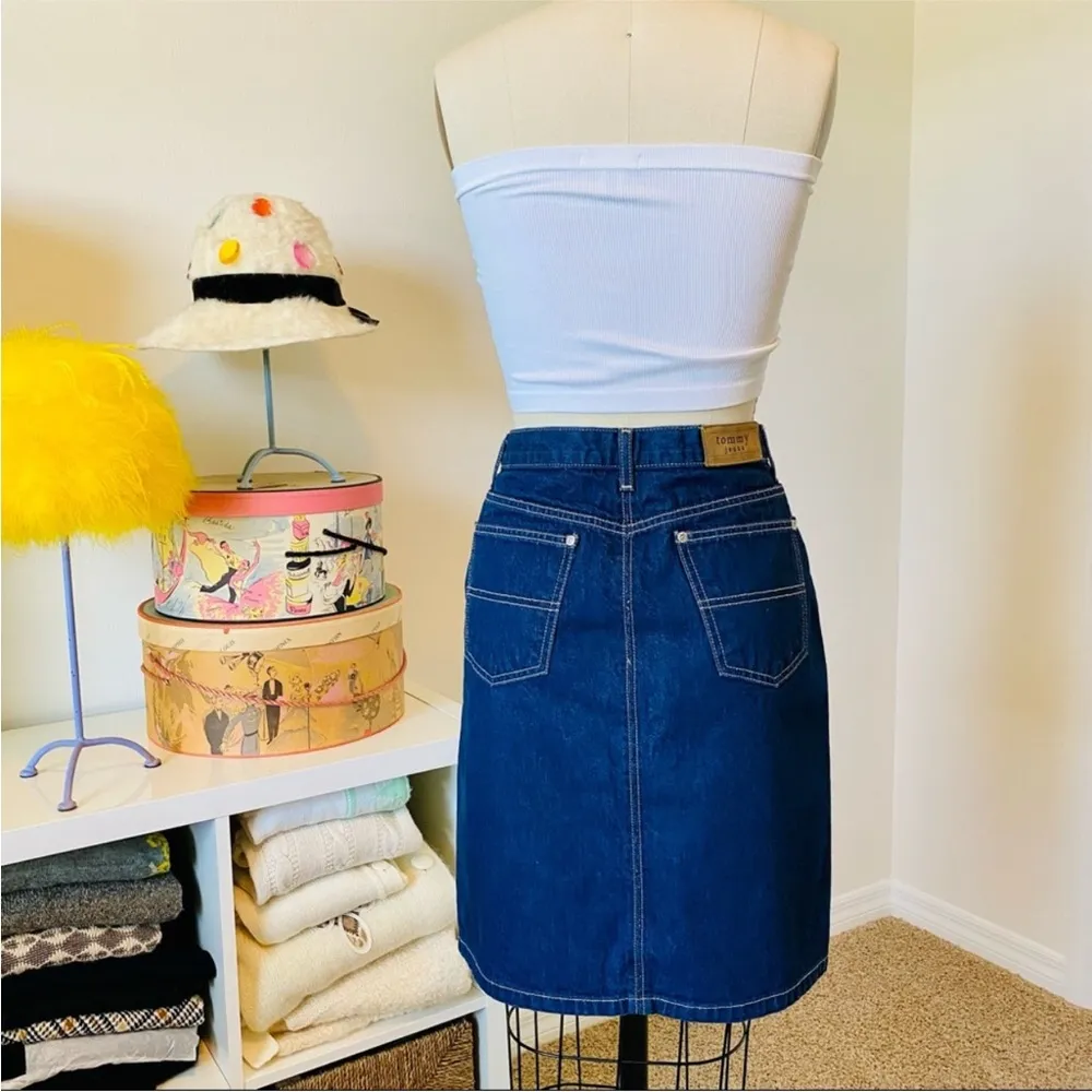Vintage 90s Y2K Tommy Hilfiger Denim Mini Skirt Front Button Down Medium Wash M - Image 4