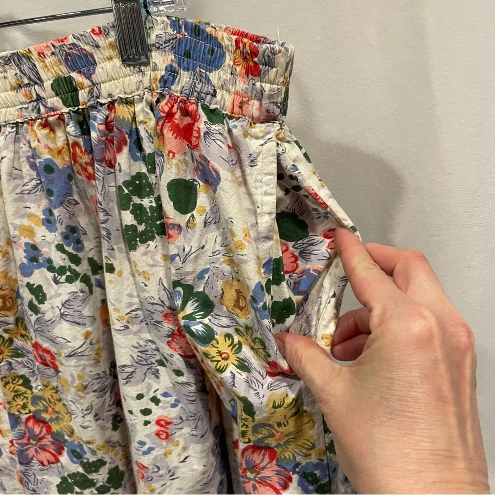Groovy 80’s vintage floral pull in midi skirt elastic waist pockets pleated White Size 2X - Image 5