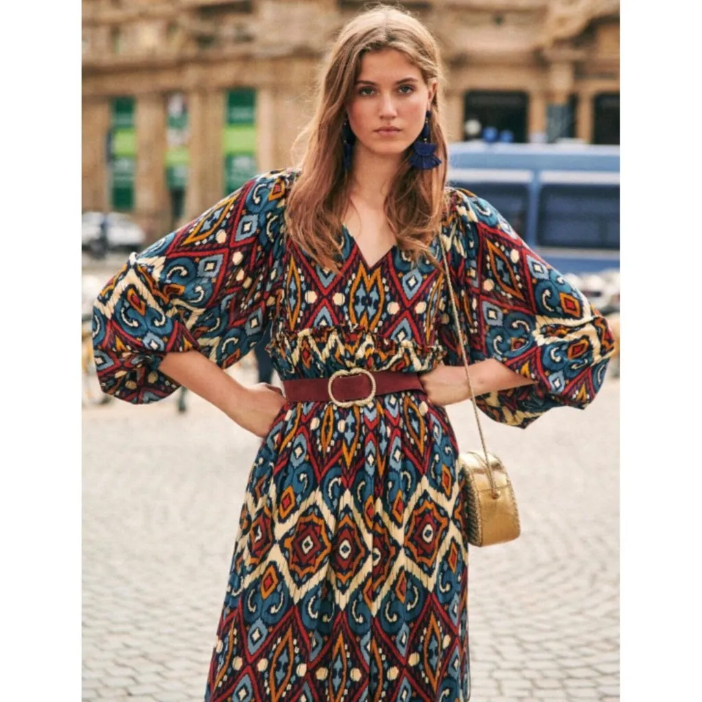 SALE NWT SÉZANE EVELYNA DRESS Geometric multico blue red orange 3/4 sleeve SZ4 - Image 7