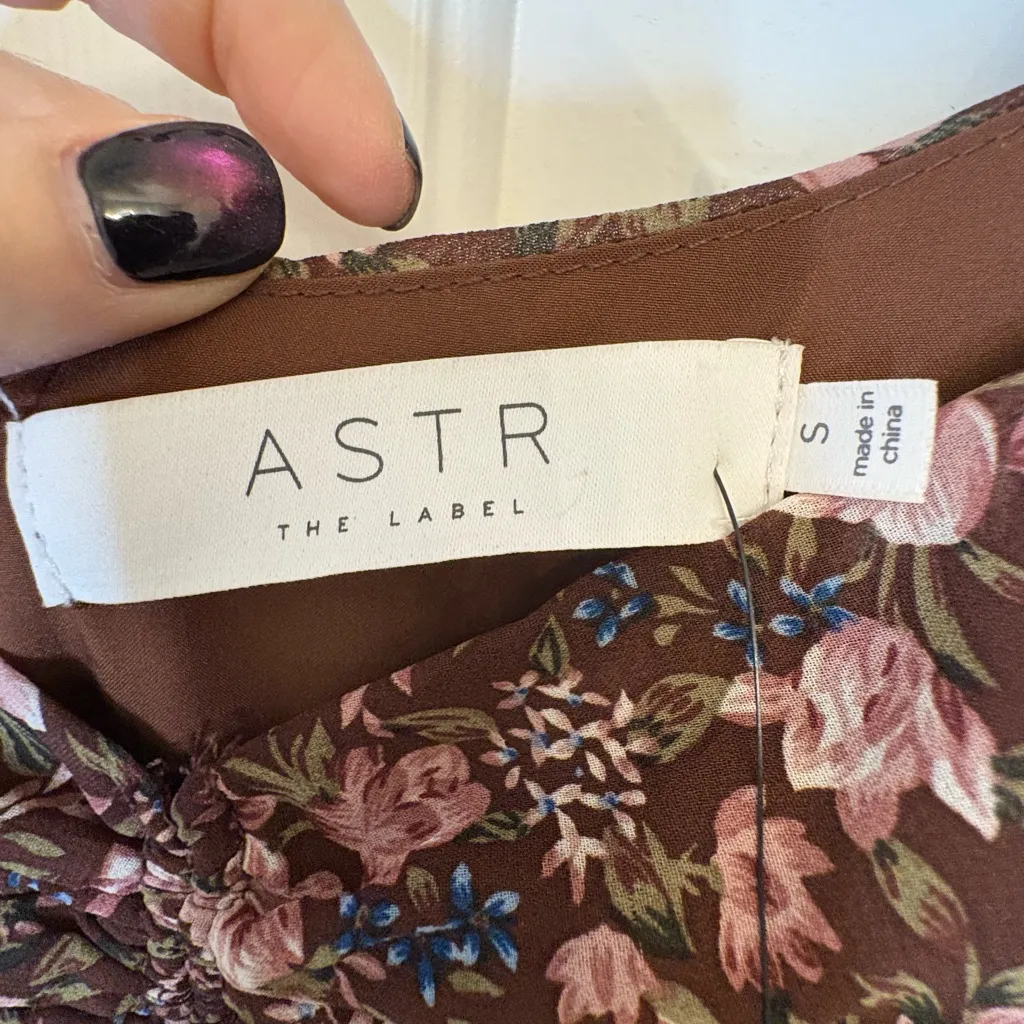 ASTR The Label Brown Floral Ruched Maxi Dress Puff Sleeve Romantic Small NWT - Image 8