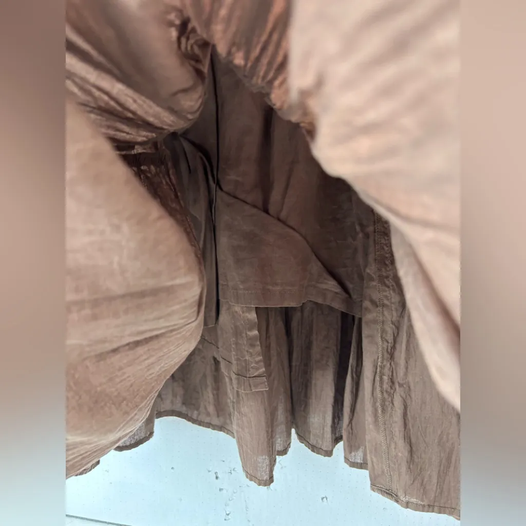 BCBGMaxAzria S Cotton Tiered Brown Embellished Beaded Waist Midi Skirt - Image 6