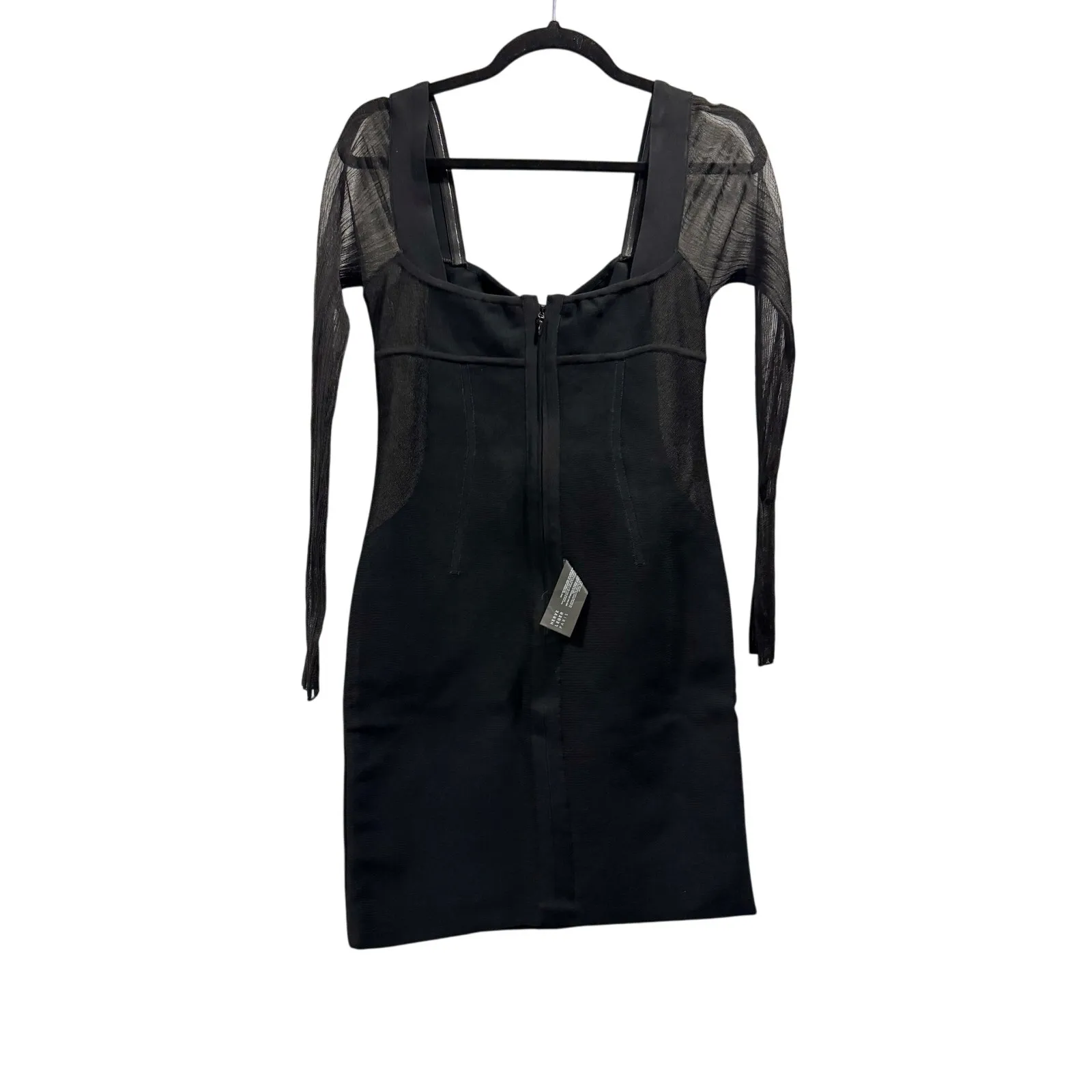 Herve Leger Mesh Sleeve Intarsia Bodycon Mini Dress Black Size L NWT Cocktail - Image 8