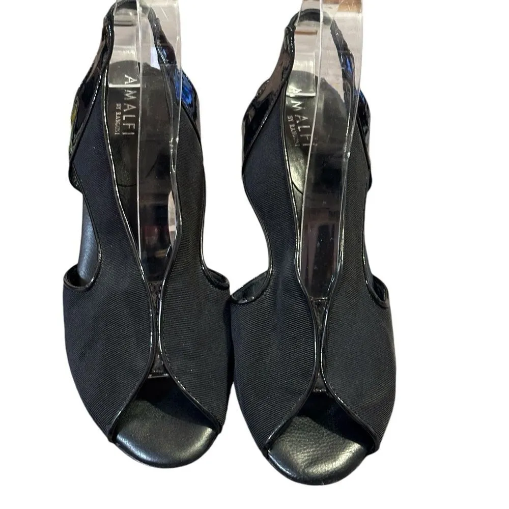 Amalfi Black Sling Black Heels with Cloth Uppers Made in Italy Sz 8 - Image 4