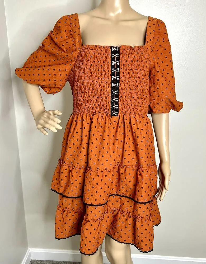 Betsey Johnson Orange Flower Polka Dot Ruffle Dress - Image 9