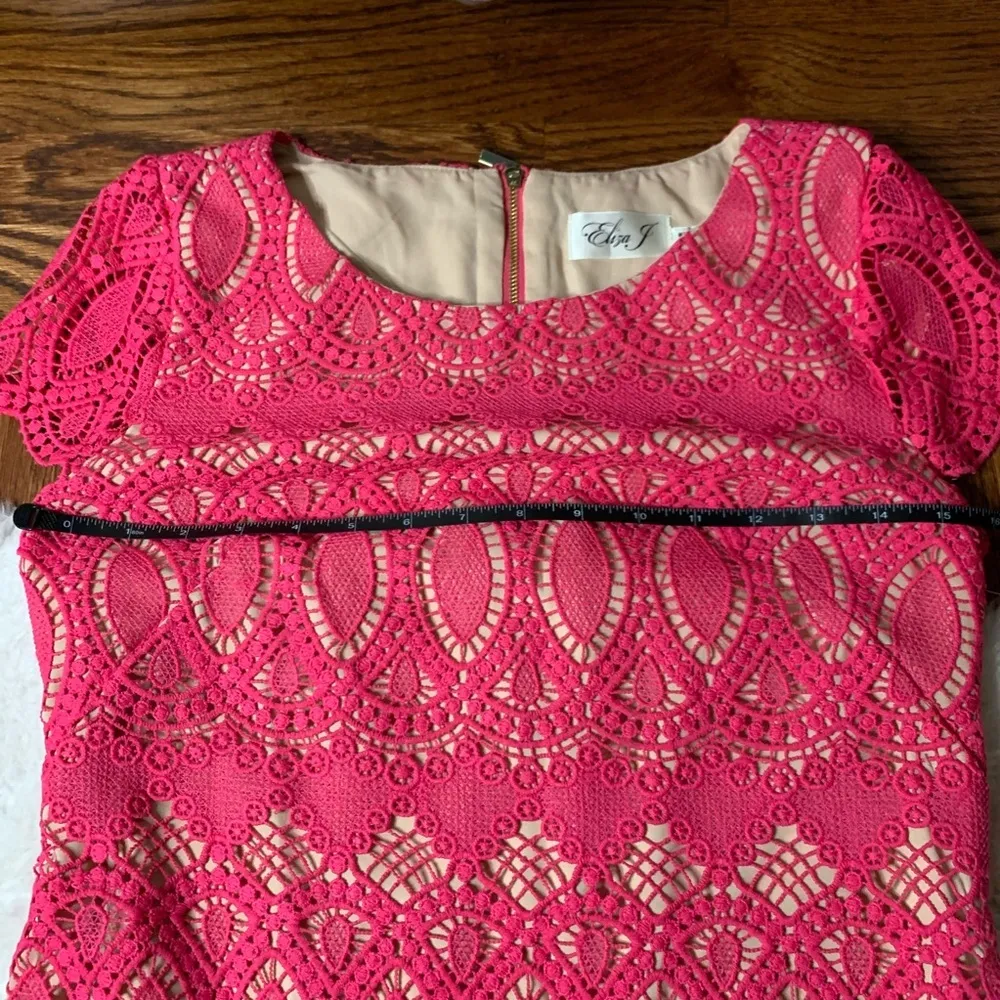 Eliza J Pink Scalloped Lace Crewneck Sheath Dress - Image 6