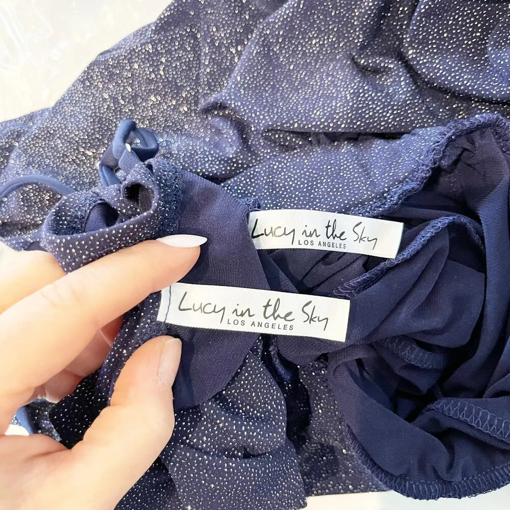 Lucy in the Sky Shimmer Crop Tank Top and Flare Leg Pants Set Blue Shimmer XS - Image 3