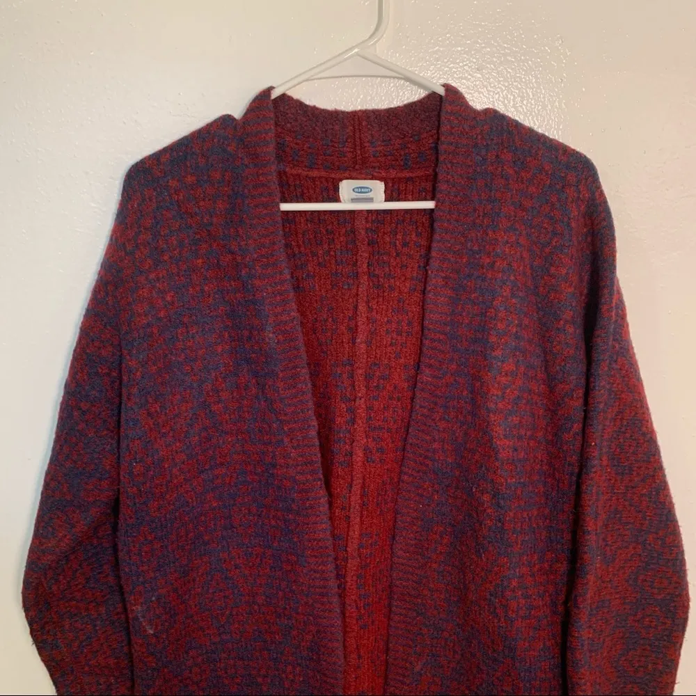 Old Navy Heavy Cardigan Coat Table Wine Red Blue - Image 3