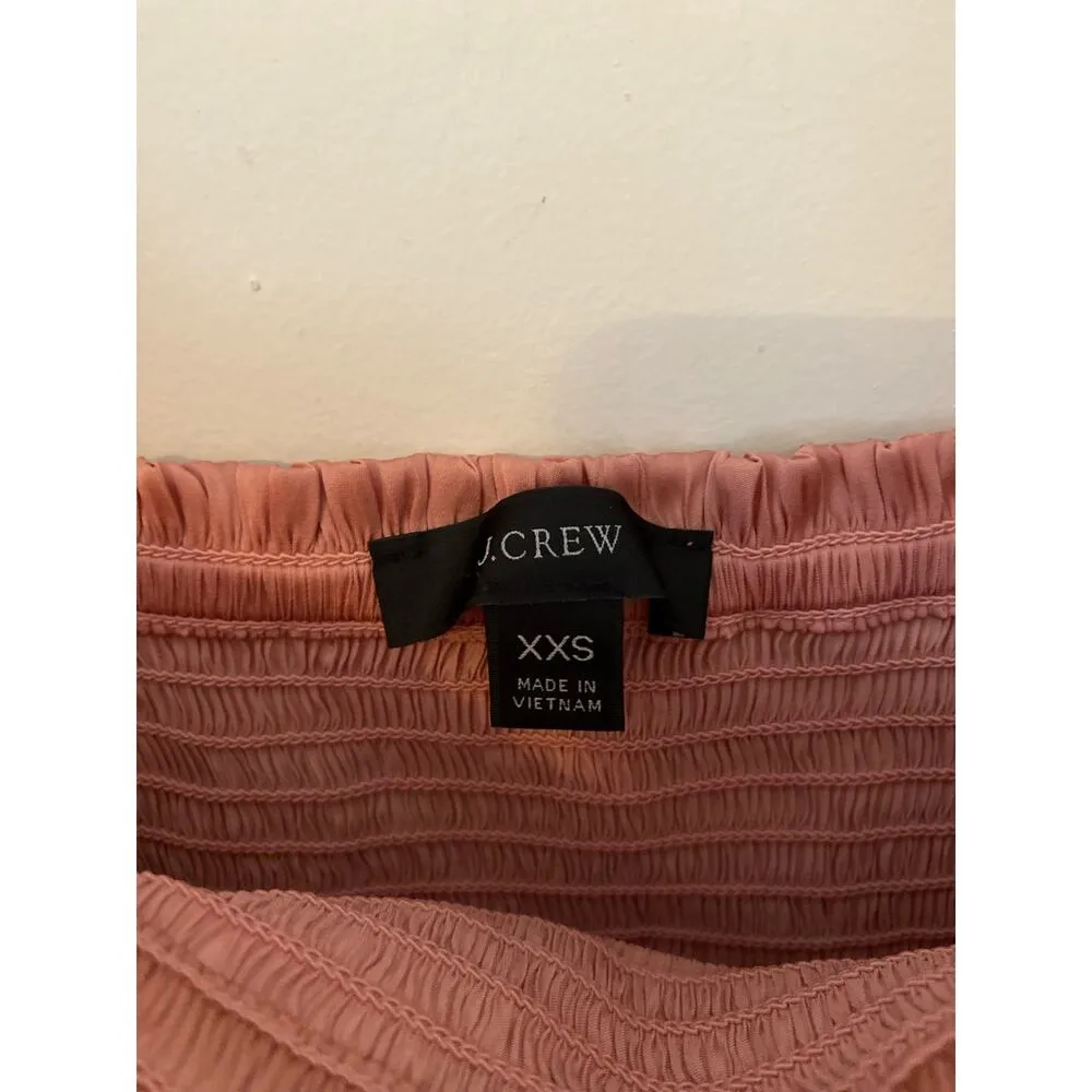 J Crew Squareneck Smocked Featherweight Satin Cropped Top XXS Rose Pink Satin - Image 6
