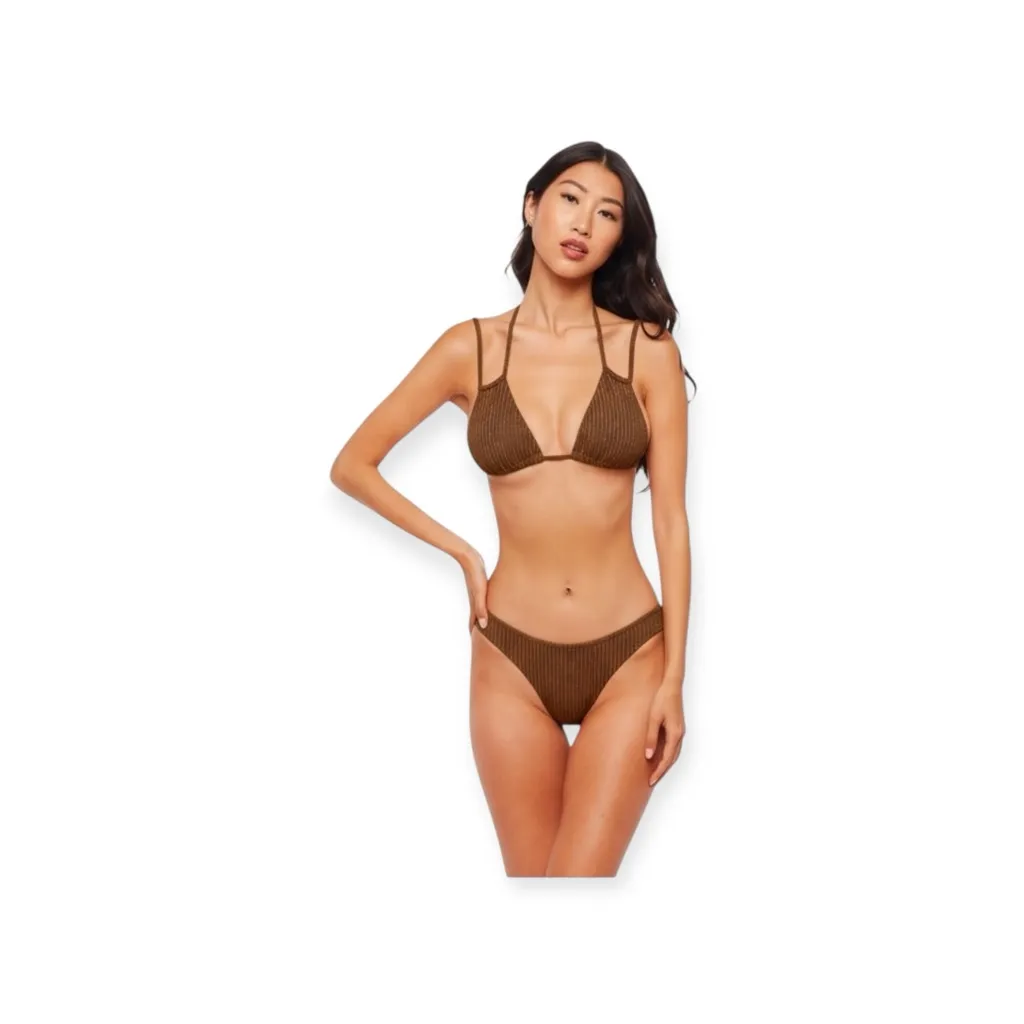 new JMP the Label ミ 2 Piece Skimpy String Bikini Set ミ Mocha Metallic Stripe ミ M Brown Size M - Image 2