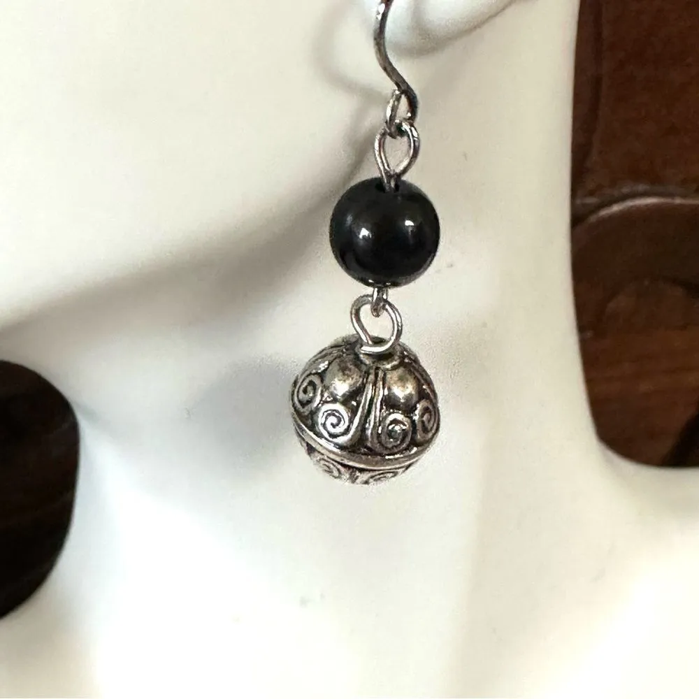 Cato Black and silver tone drop earrings - Image 3