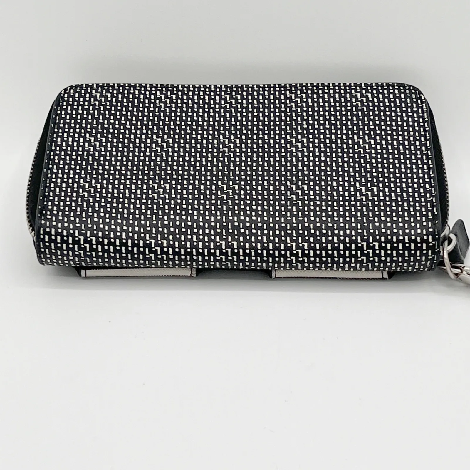 Stella Dot Black White Stripe Zip Around Wristlet Wallet Clutch Cellphone Holder - Image 2