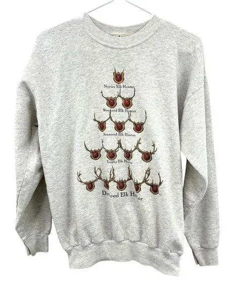 Vintage Artisans Novelty Elk Hunter Christmas Tree Sweatshirt Women's Medium Gray - Image 1