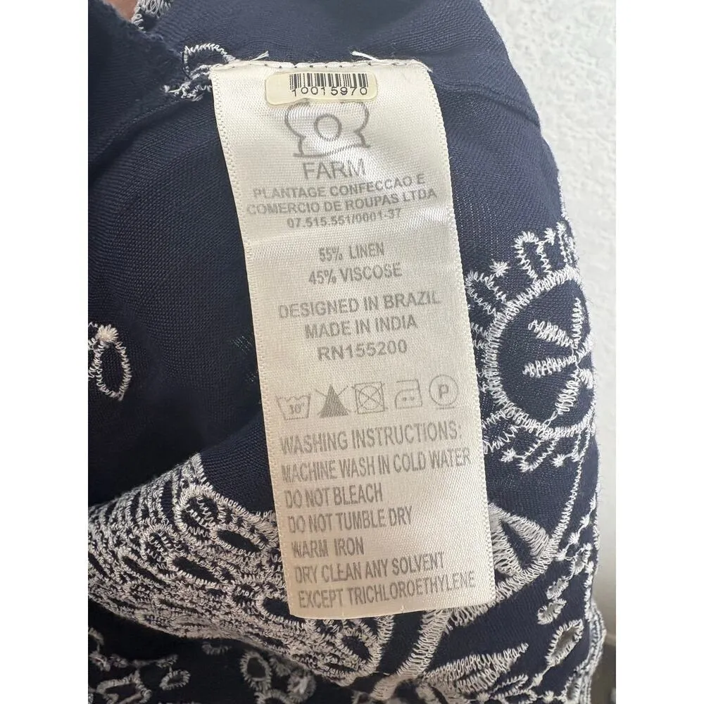 Farm Rio Jackie Embroidered Romper Medium Blue Off Shoulder Pineapple Boho - Image 6