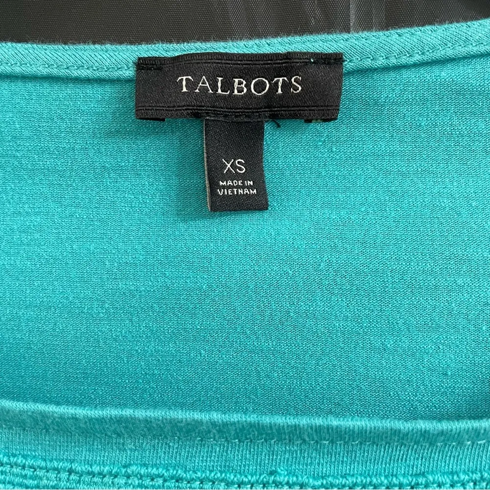 Talbots Teal Fitted Ribbed Long Sleeve Top XS Casual Feminine Chic - Image 2
