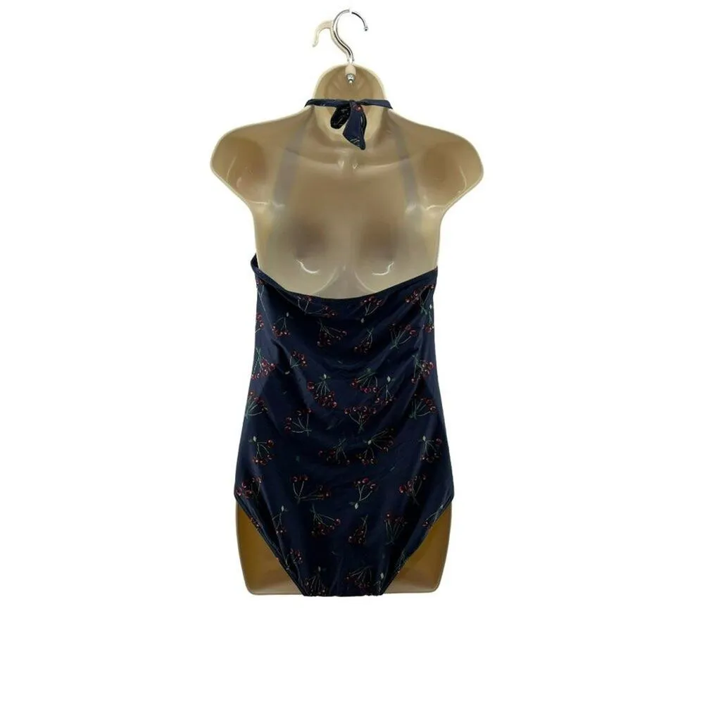 Nip Tuck Swim One Piece Bathing Suit Navy Cherry Print Slimming Womens 8 Blue - Image 5