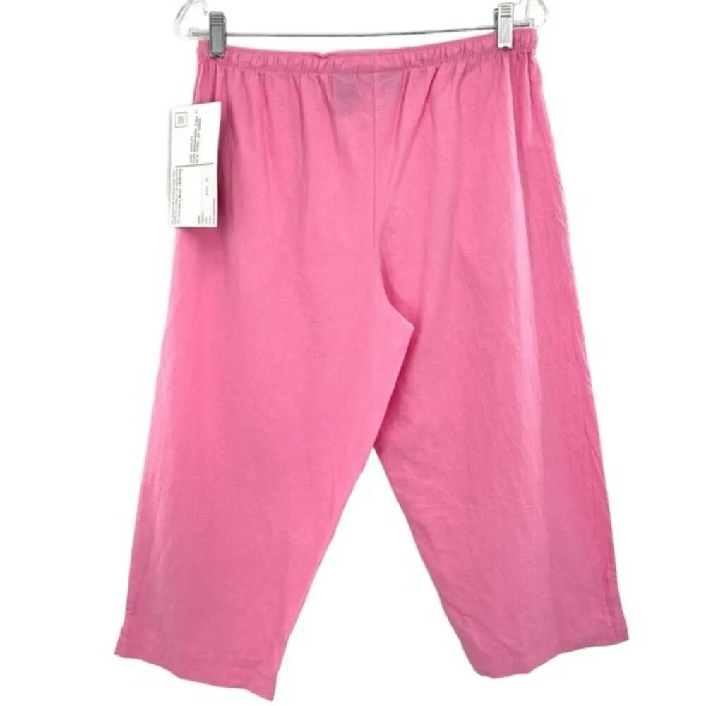 Jane Ashley Pink Cotton Drawstring Capri Pedal Pusher Pants - Image 7