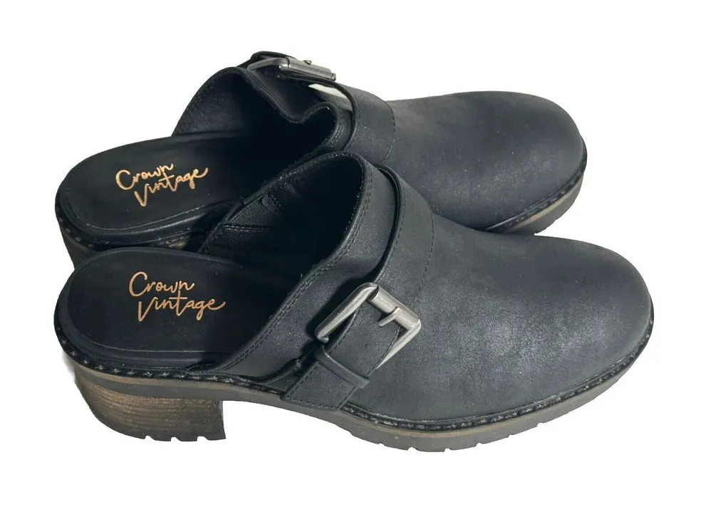 Crown Vintage Size 9M Black Mule Janis Clog‎ Buckle Strap Slip - Image 1