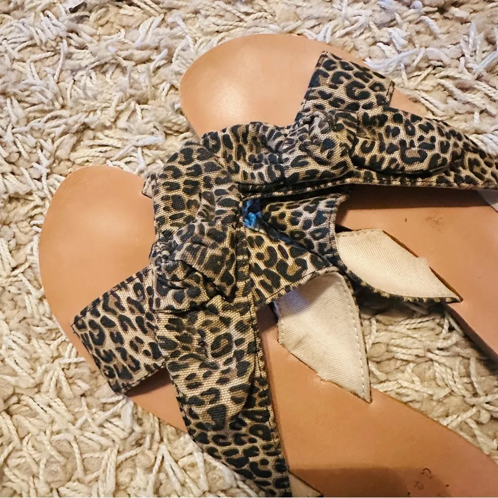 A New Day Womens Leopard Print Knotted Bow Open Toe Slide Sandals Shoes Size 6.5 - Image 2