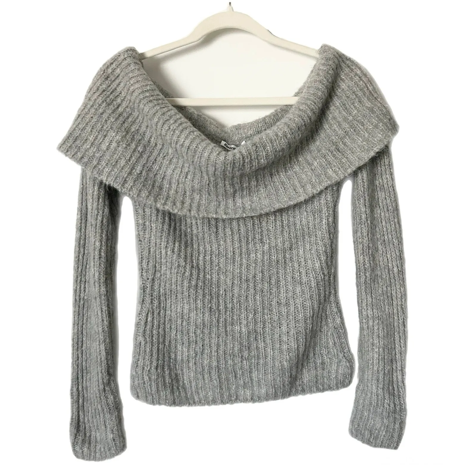 NEW Reformation Oberon Off-the-Shoulder Sweater Foggy Gray Alpaca Wool Sz Medium - Image 2