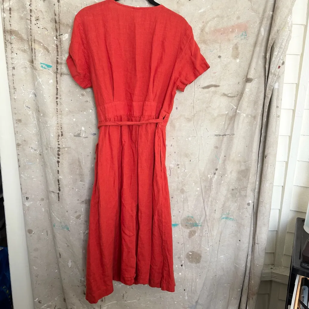 Grae Cove Immy Linen Wrap Dress Red Size M - Image 8