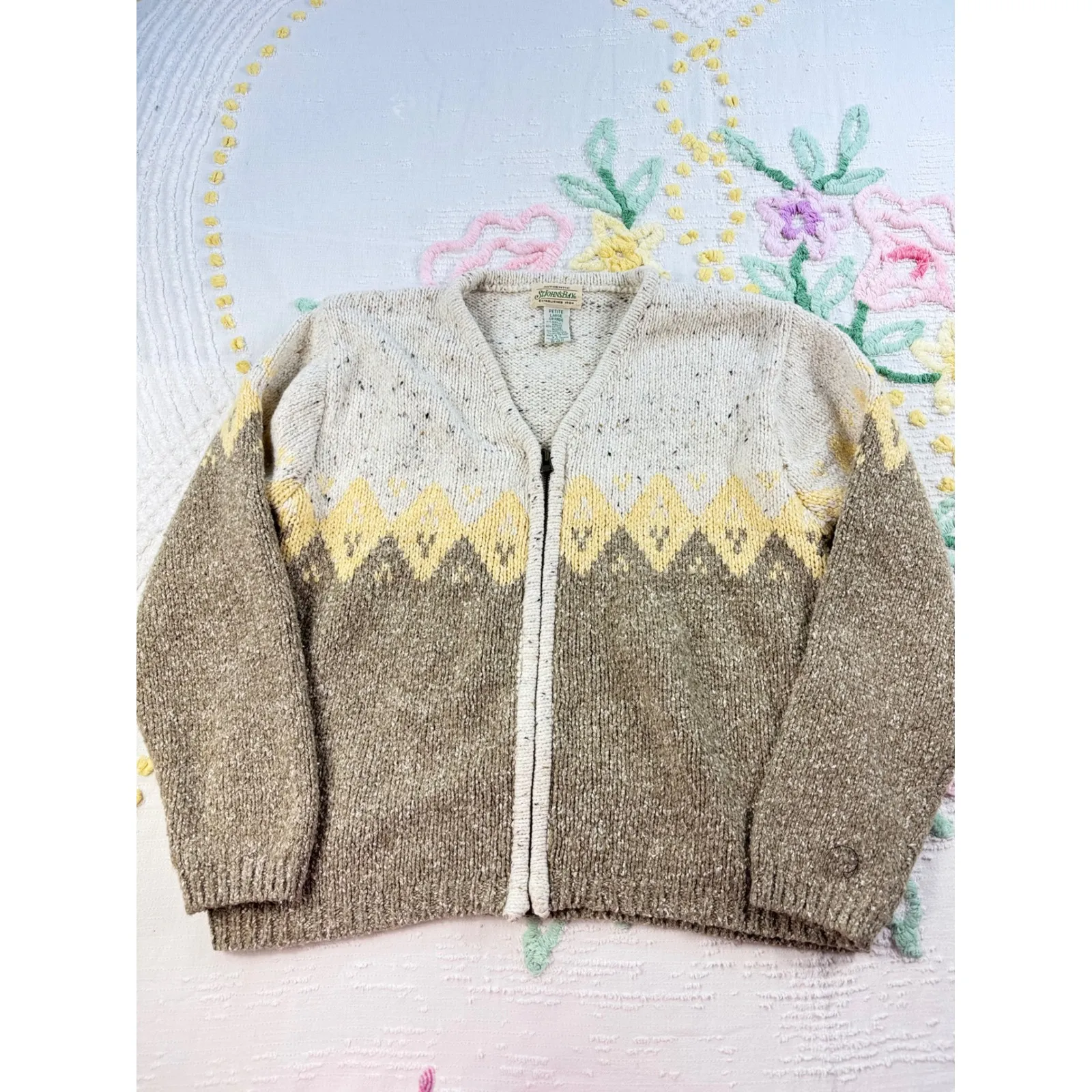 St Johns Bay Petite Large Cream Knit Full Zip Cardigan Sweater Women's - Image 2