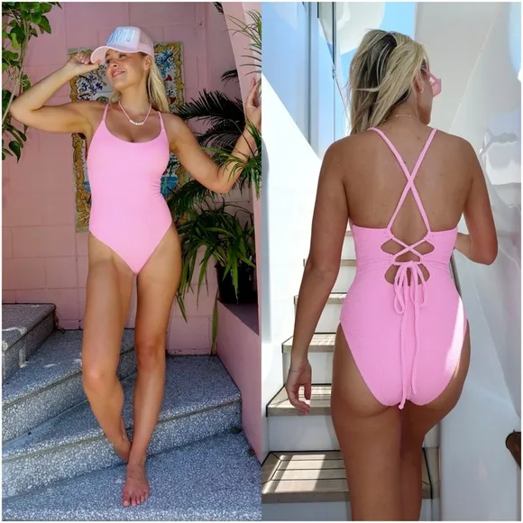 SHOW ME YOUR MUMU Positano One Piece In Bubblegum Scrunch - Image 2