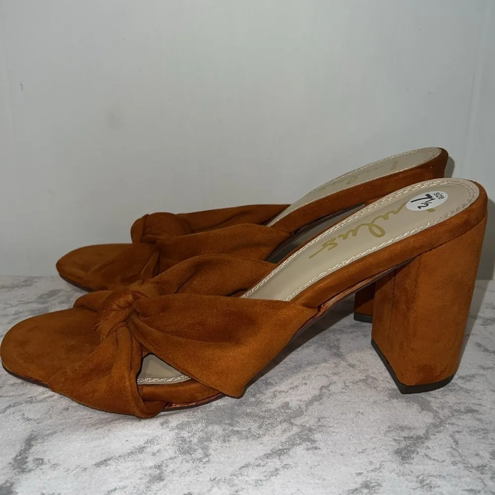 Lulus Tan/Copper Faux Suede High Heel Sandals Size 7.5 - Image 2