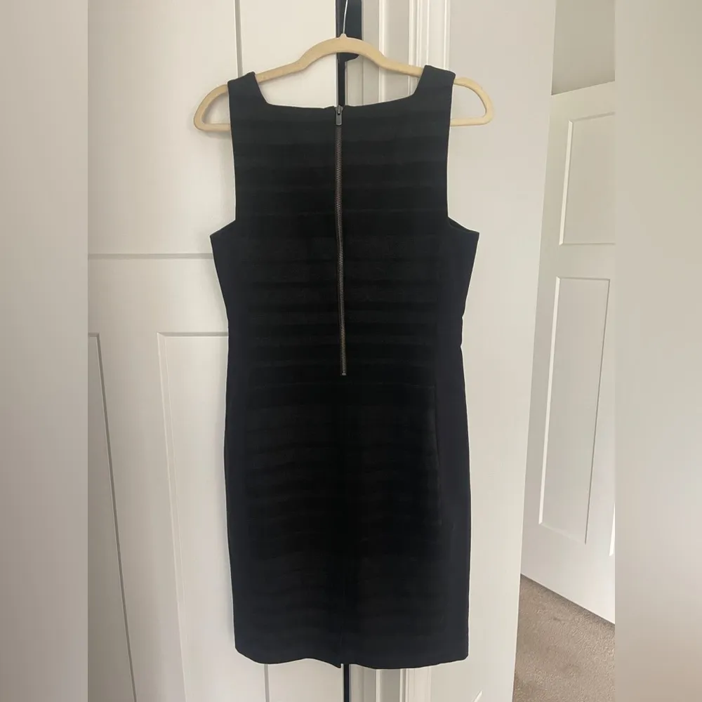 Eileen Fisher Striped Ponte Knit Sheath Dress Sleeveless Black Gray - Image 7