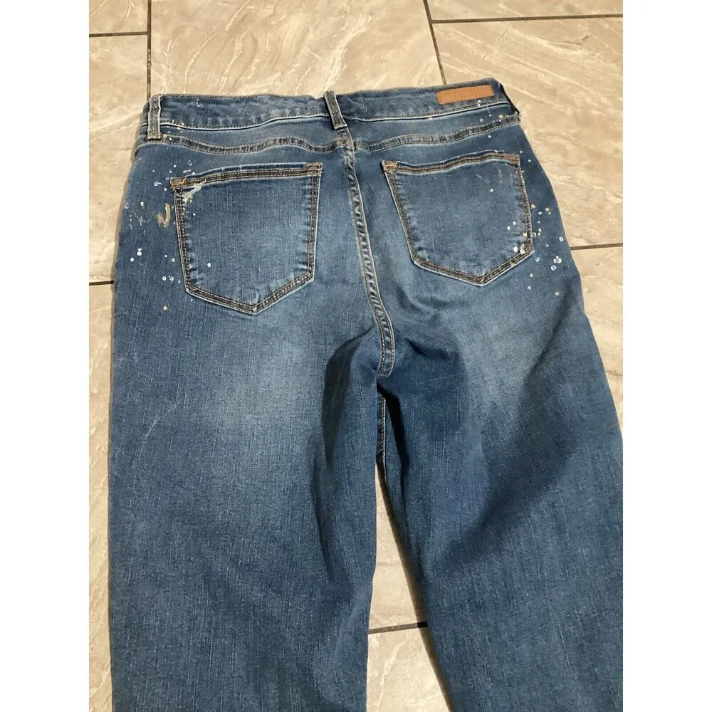 Social Standard Womens Sparkle Splatter High Rise Skinny Jeans Medium Wash 28 Blue - Image 5