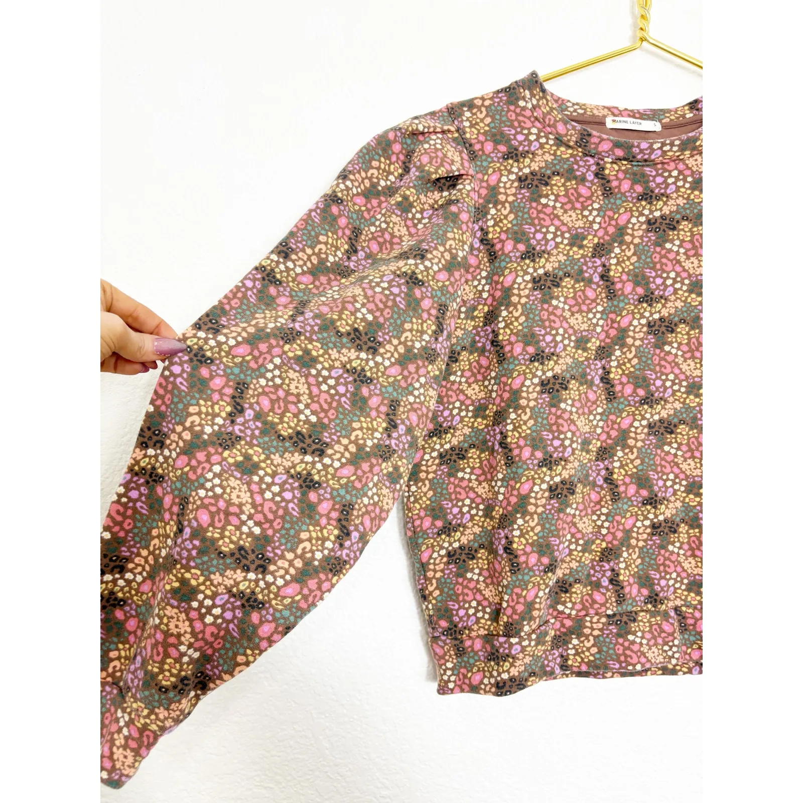 Marine Layer Enya Puff Sleeve Sweatshirt Size Small Brown Floral Coquette - Image 11
