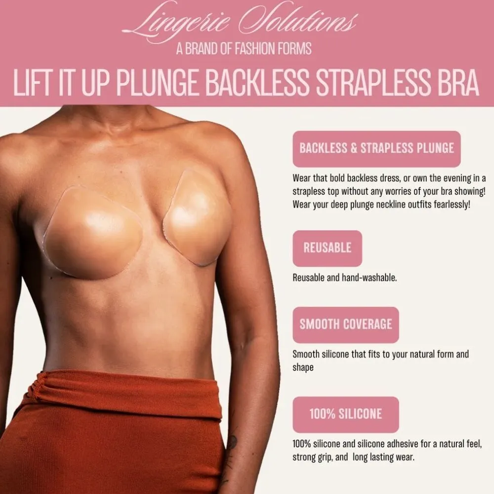 Lift It Up Backless Strapless Plunge Bra Silicone Fashion Forms Nude Size D Tan - Image 11