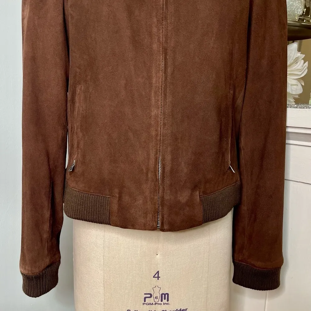 Talbots Brown Suede Leather Bomber Jacket Coat Size 14 - Image 4