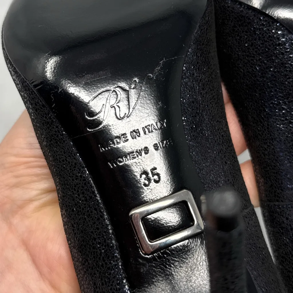 NEW Roger Vivier Metallic Leather Pointed Toe Mid Height Heel Pumps Navy Glam 35 Blue Size undefined - Image 9