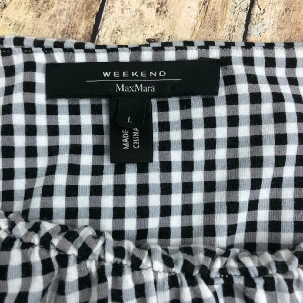MaxMara Weekend Gingham Jersey Fitted Stretch 3/4 Sleeve Top Large Chic - Image 6