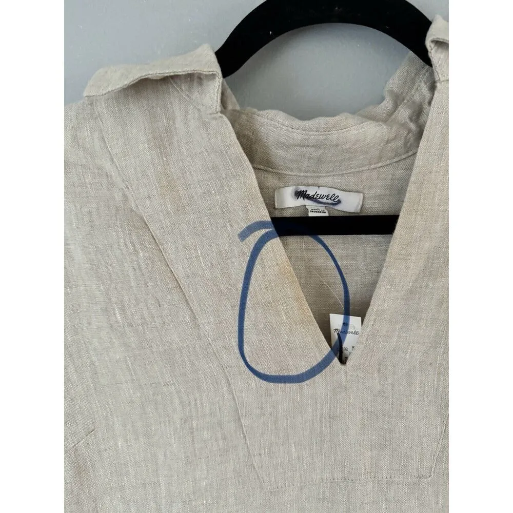 NWD Madewell V Neck 100% Linen Natural Undyed Mini Dress Women’s Size XS - Image 7