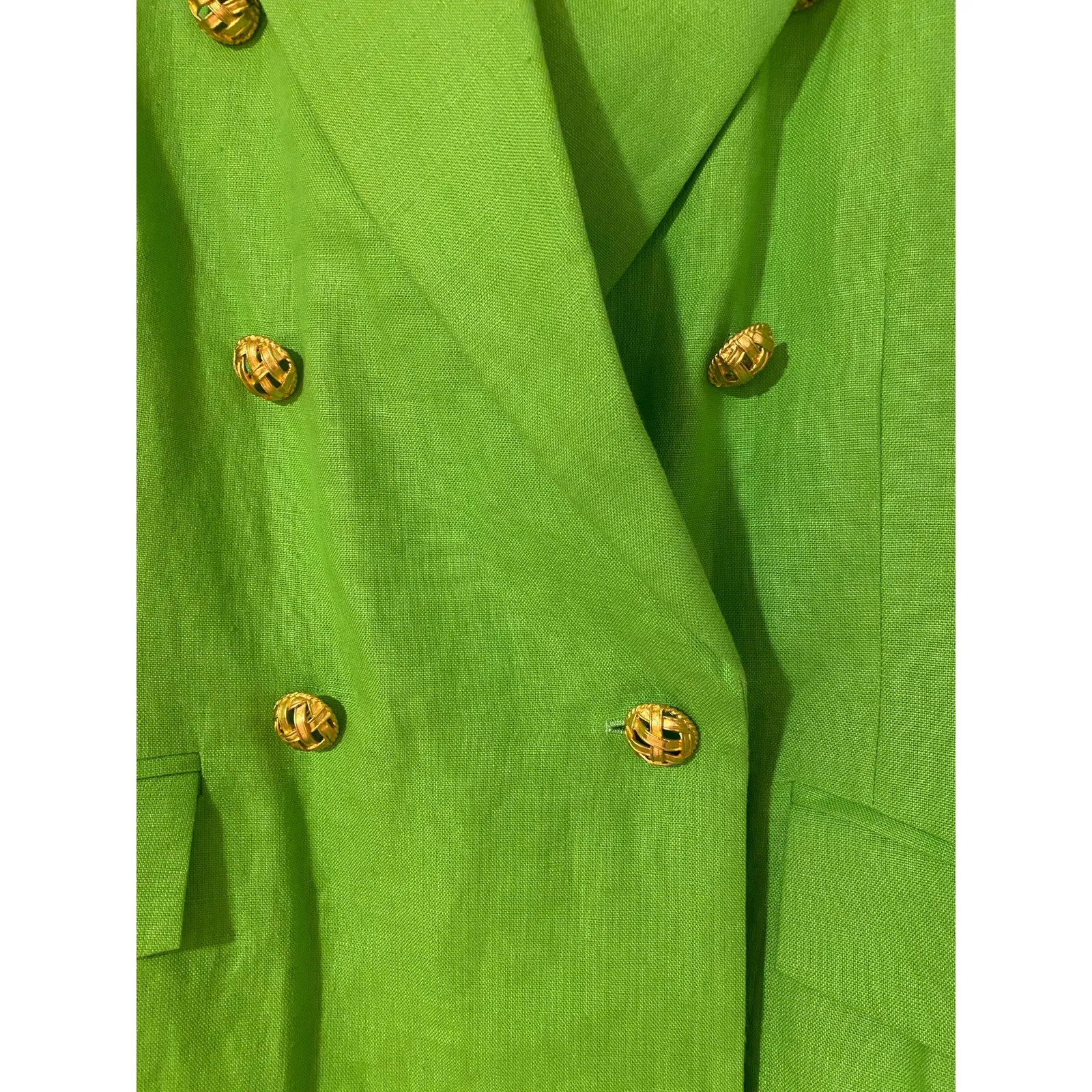 VTG Max Mara Lime Green Double Breasted Blazer Gold Buttons Big Collar USA 10 - Image 3