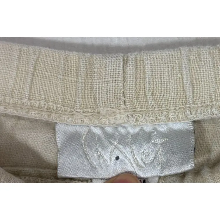 Chalet Linen Pants Womens Medium Beige Drawstring Beachy Coastal Vacation Chic - Image 4