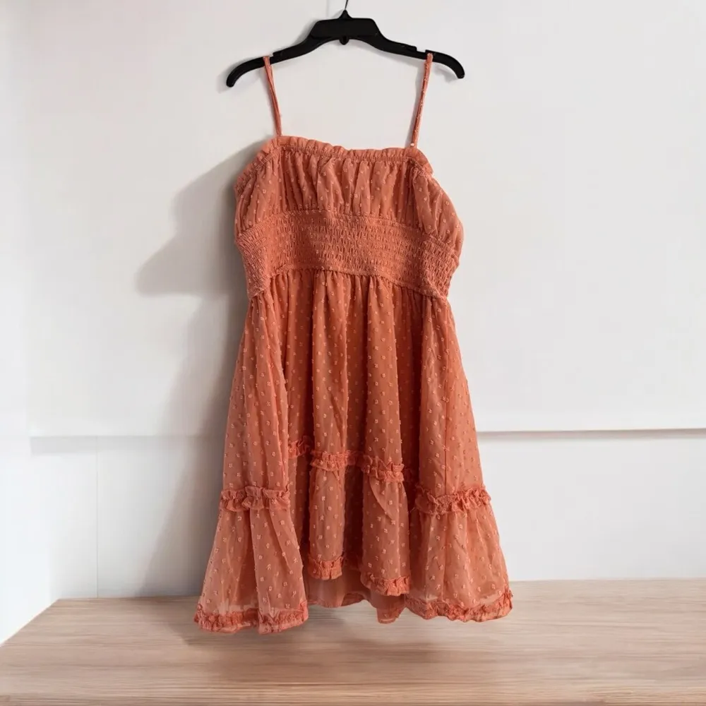 Trixxi Orange and Pink Tiered Sundress Spaghetti Strap Casual - Image 2