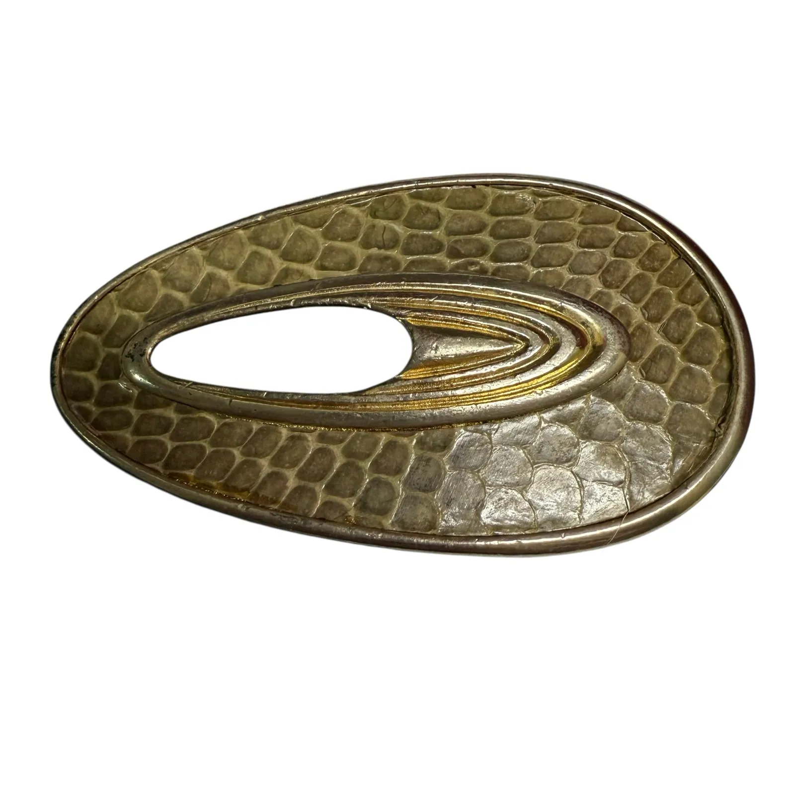 Vintage Gray Leather Adjustable Belt with Removable Buckle Gold Tone Snakeskin Gray - Image 4