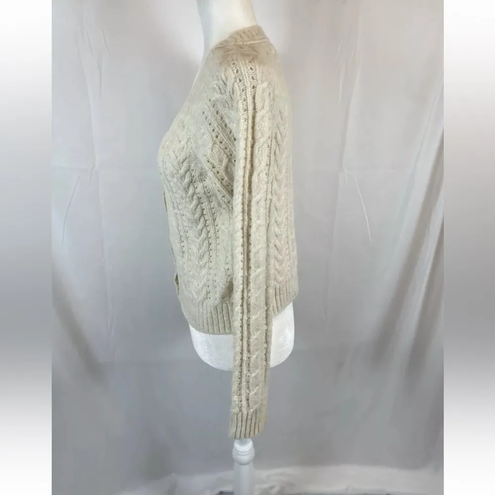 AE Cropped‎ Button-Up Cardigan Knit Sweater Woman’s Size S Cream Ivory - Image 10