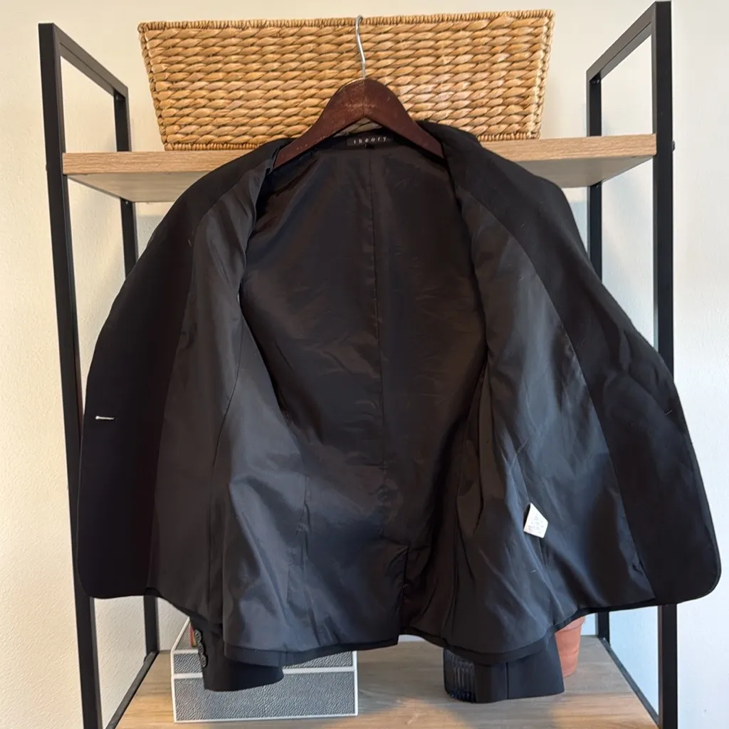 Theory Gabe Wool Blend Solid Black Classic Business Career Blazer Jacket, 10 - Image 8