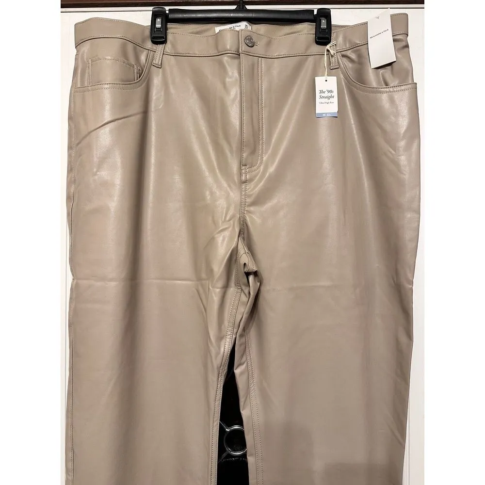 Abercrombie & Fitch 90s‎ Straight Ultra High Rise Tan Vegan Leather Pants 36/22L - Image 2