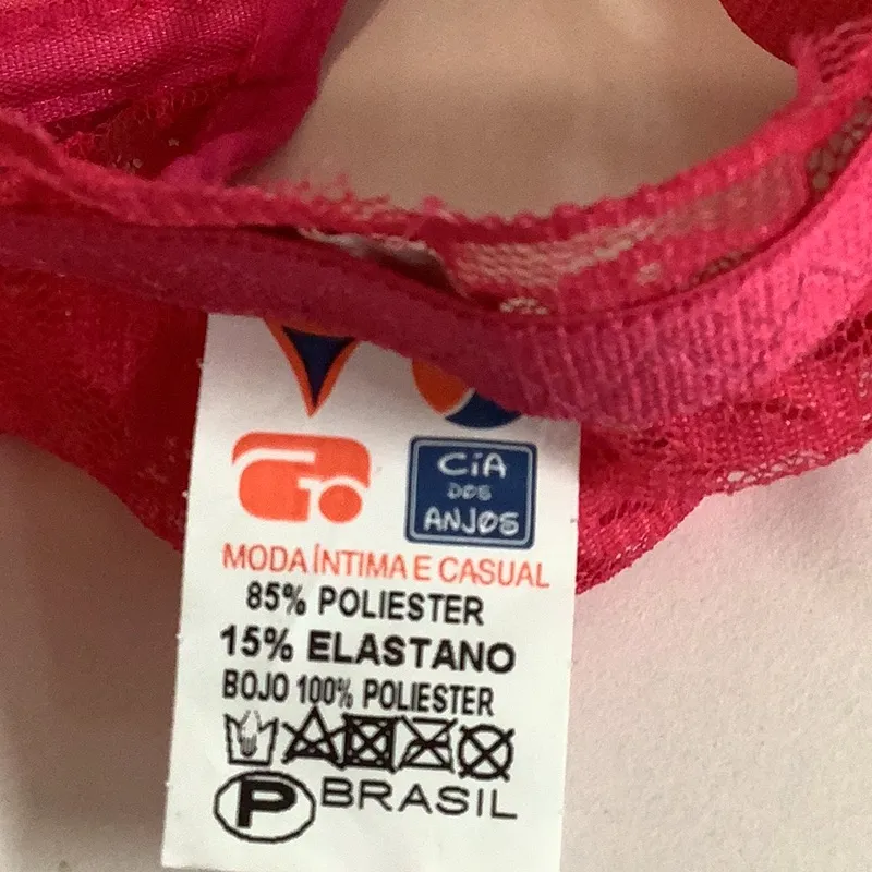 Massam Size Small Fuchsia Lace Trim Padded Underwire Bra Made in Brazil New Pink - Image 5